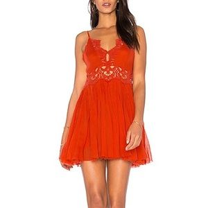 Free People Ilektra Lace Inset Cotton Chemise in Red